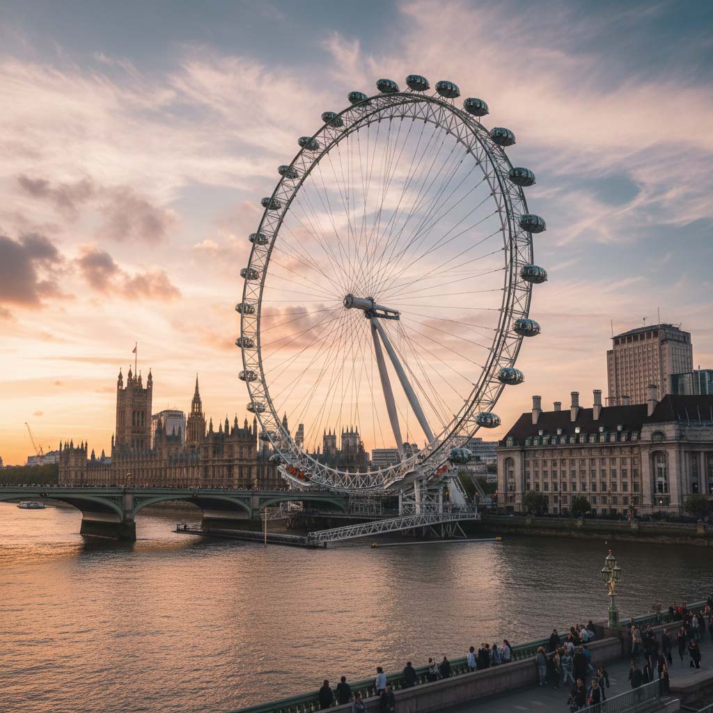 The London Eye observation wheel at dusk